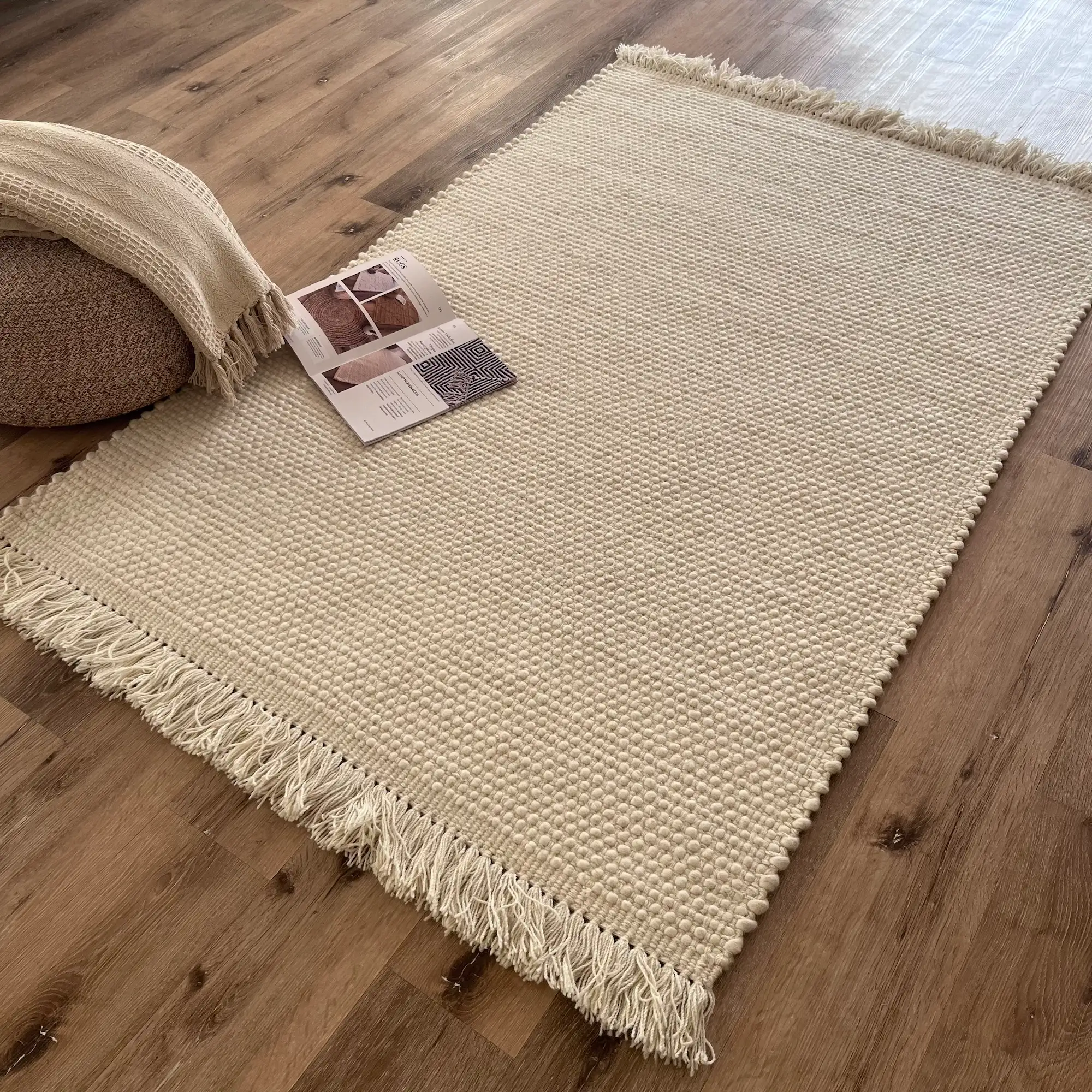 Alois, 100% New Zealand Wool, Hand Woven Woollen Area Rug, Cream