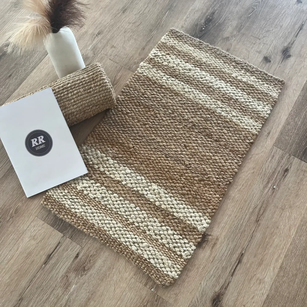 Jute Stripes, 100% Jute, Hand Woven Doormat, Natural White