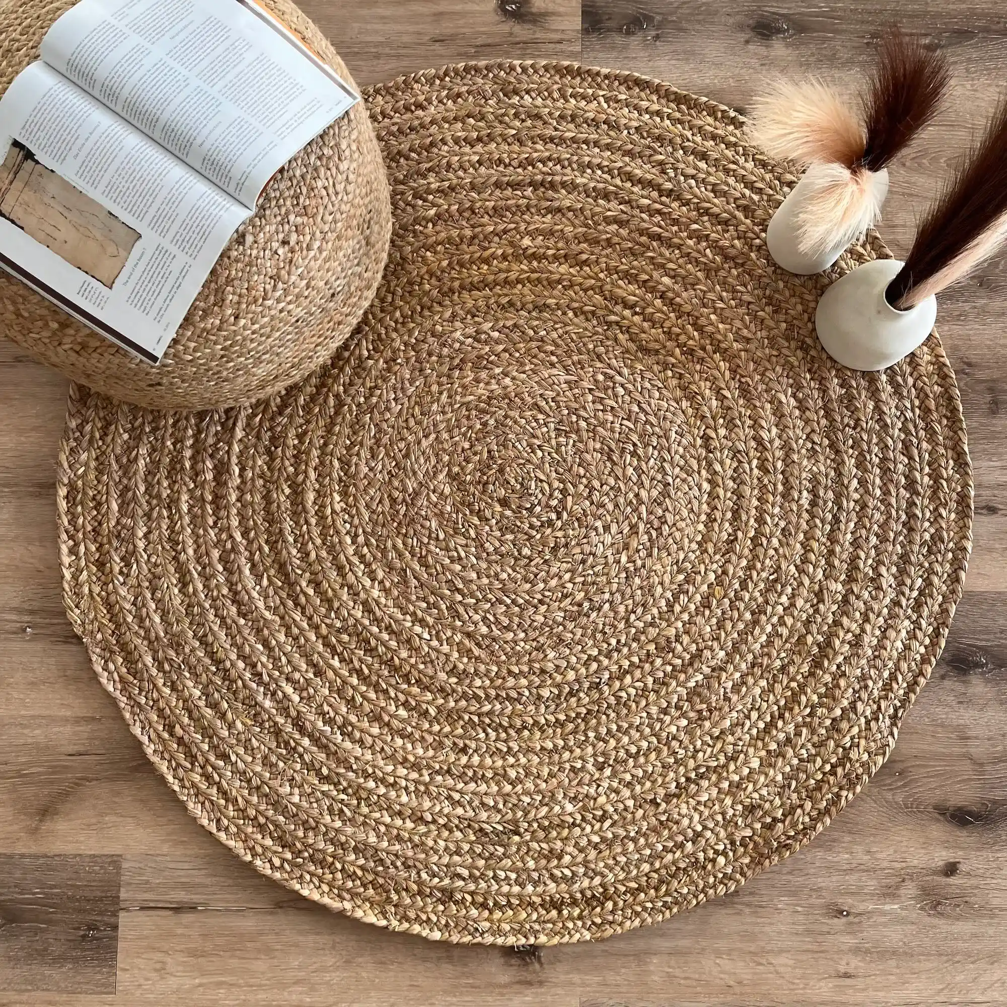 Dalia, 100% Paddy Straw Sea Grass, Thick One of A Kind Hand Woven Round Rug, Natural