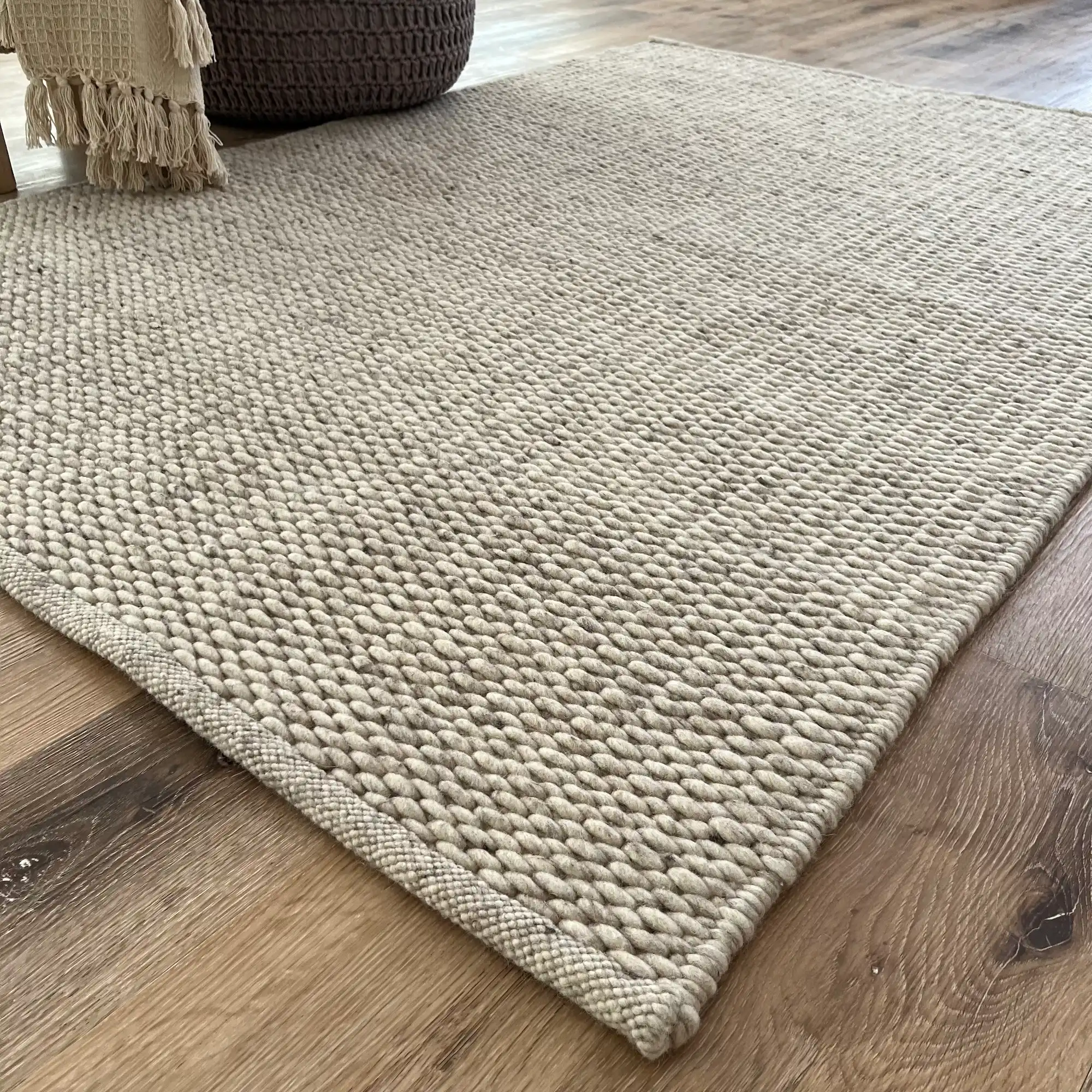 Adon, 100% New Zealand Wool, Thick and Chunky Hand Woven Greek Area Rug, Cream Brown