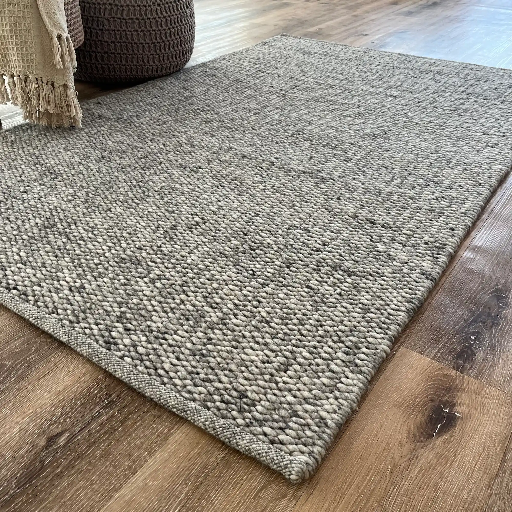 Adon, 100% New Zealand Wool, Thick and Chunky Hand Woven Greek Area Rug, Grey