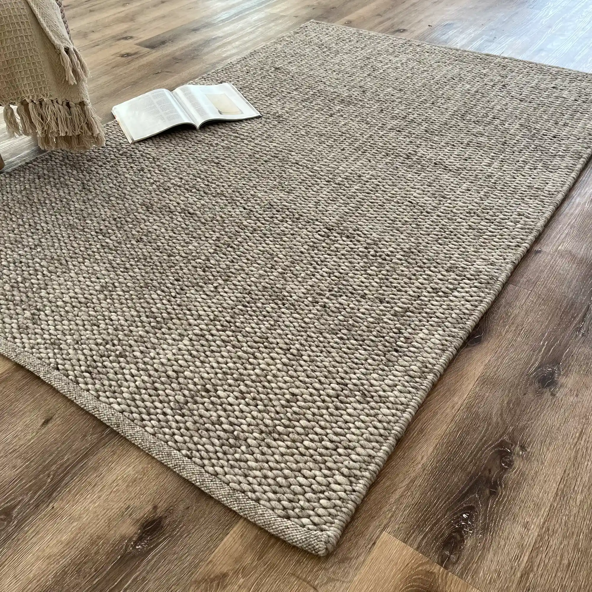 Adon, 100% New Zealand Wool, Thick and Chunky Hand Woven Greek Area Rug, Off Brown