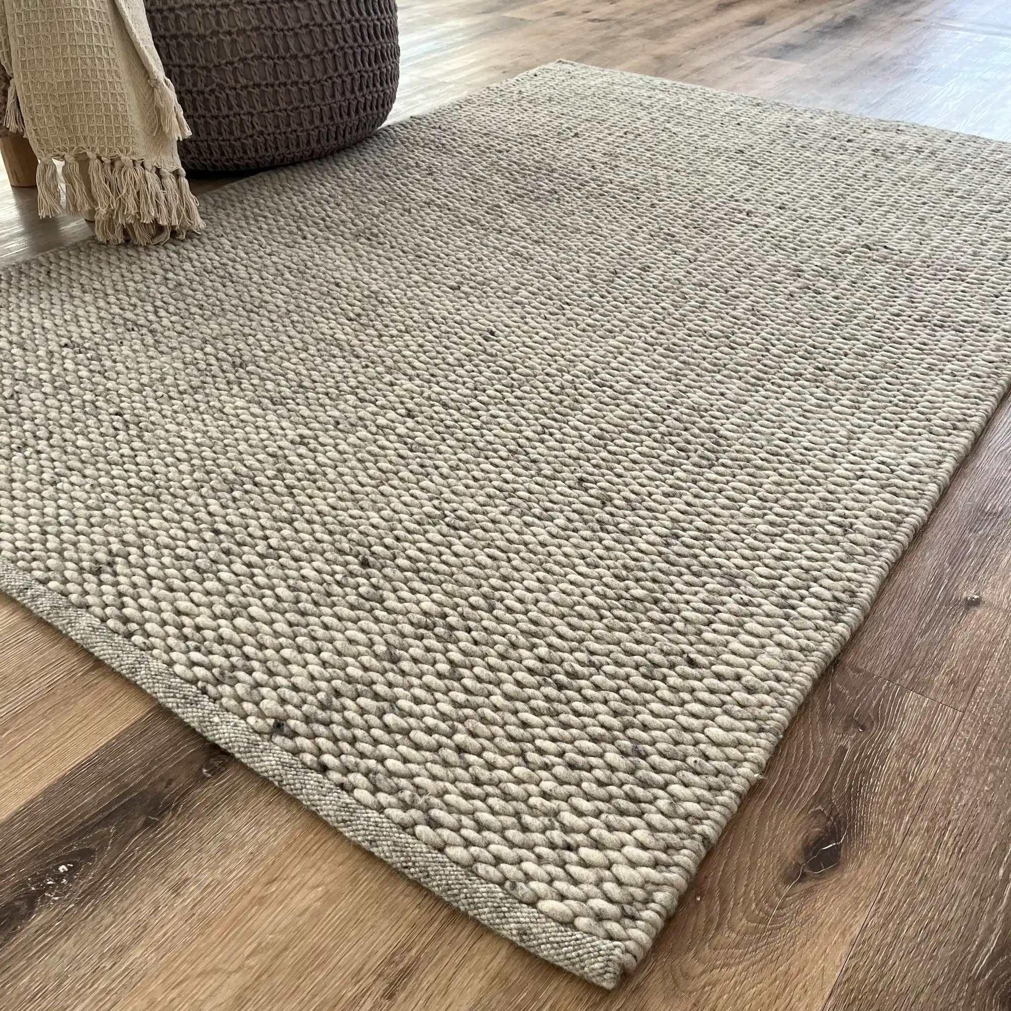 Adon, 100% New Zealand Wool, Thick and Chunky Hand Woven Greek Area Rug, Silver