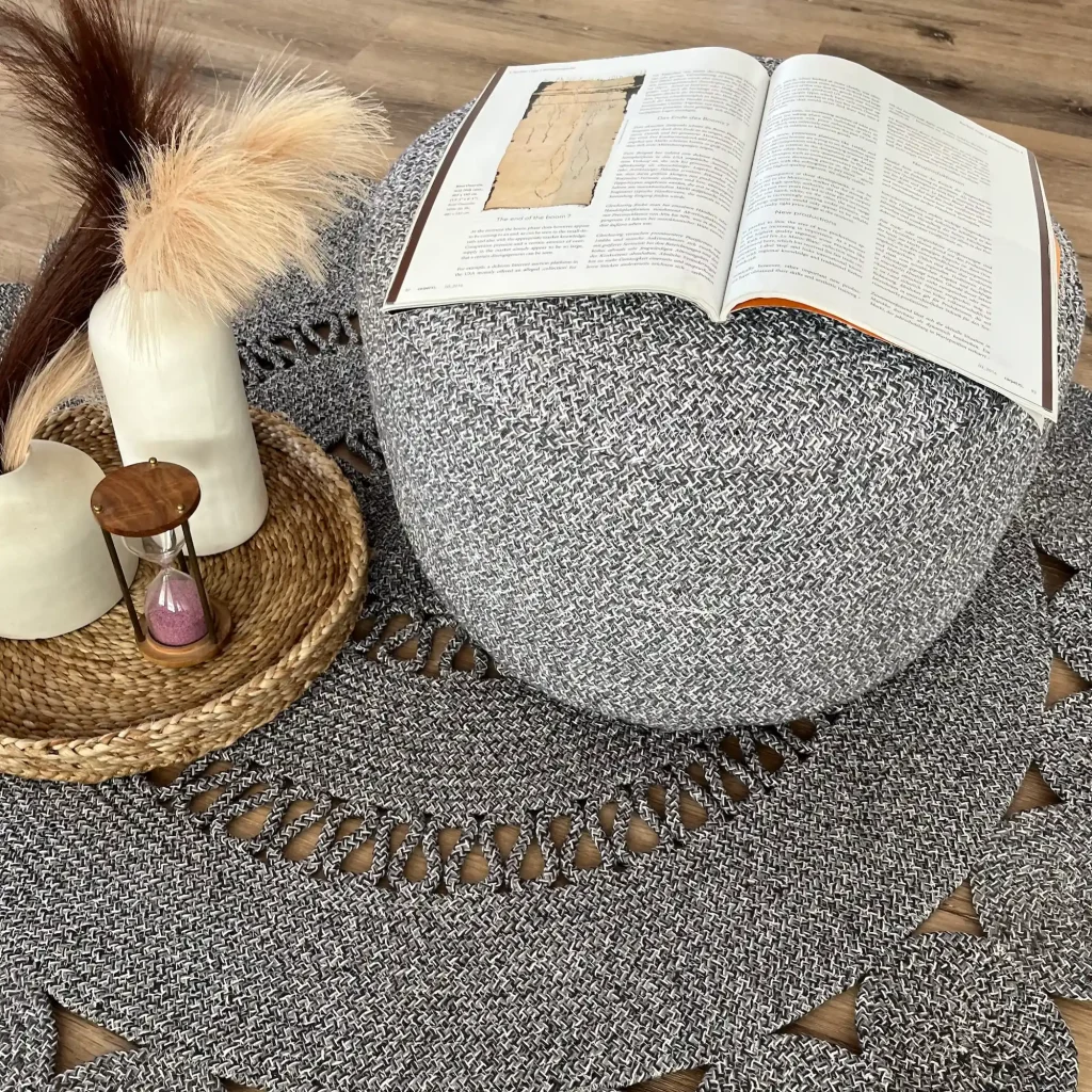 Lilac, Pre-Filled Unique Hand Made Cotton Pouf, Slate Grey