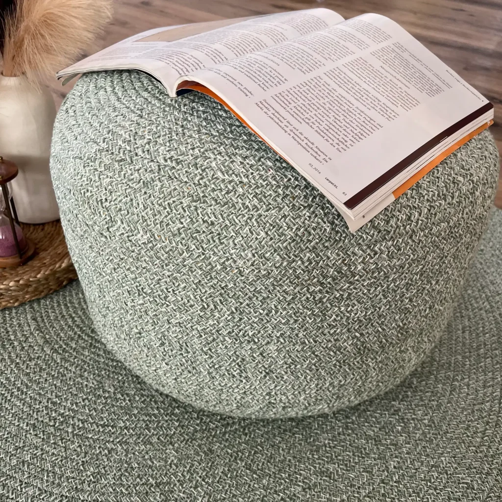 Lilac, Pre-Filled Unique Hand Made Cotton Pouf, Green