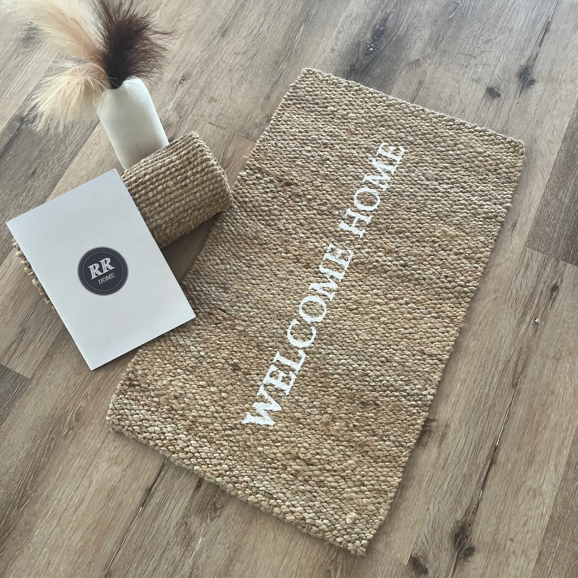 Jute Welcome, 100% Jute, Hand Woven Doormat, Natural Printed