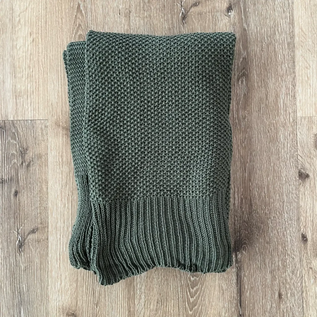 Thea, 100% Cotton, Luxurious Hand Knitted Cotton Throw, Sap Green