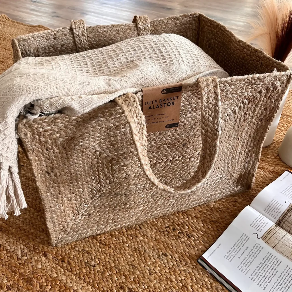 Alastor, 100% Jute, Luxurious Hand Made Jute Basket, Natural, Large