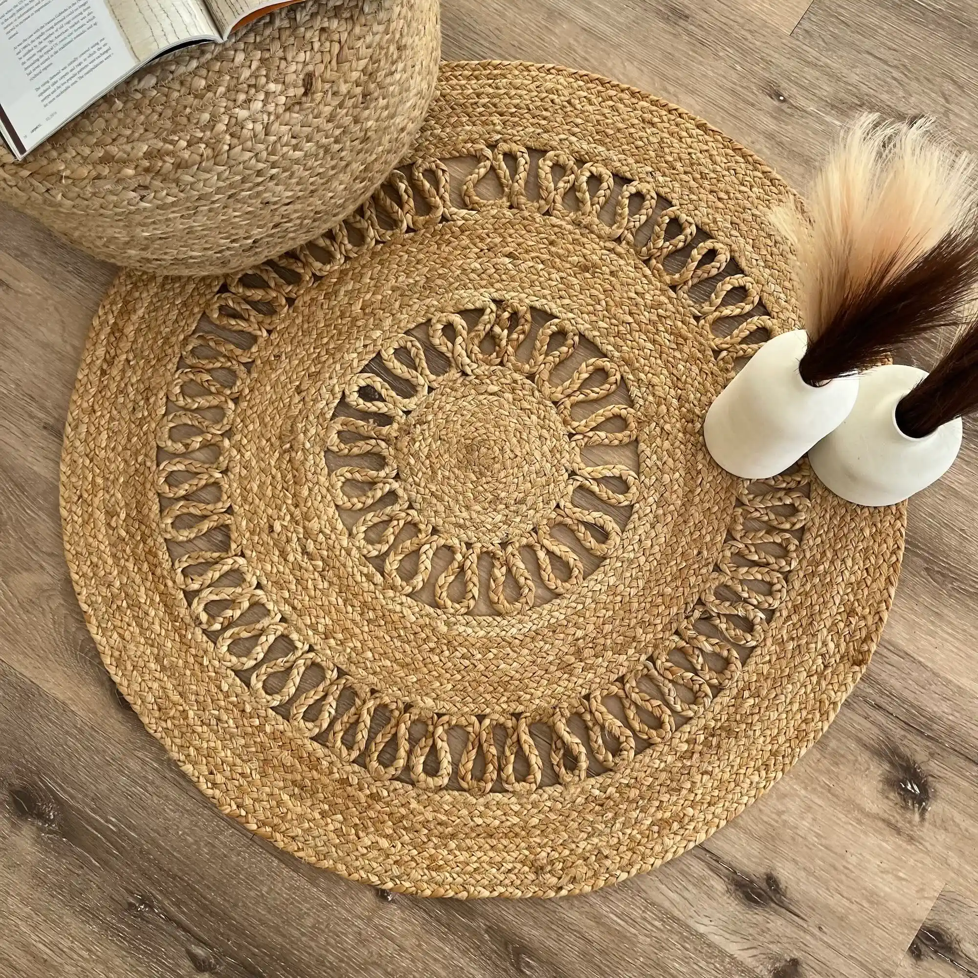 Agnes, 100% Jute, Artistic Hand Woven Round Rug, Natural