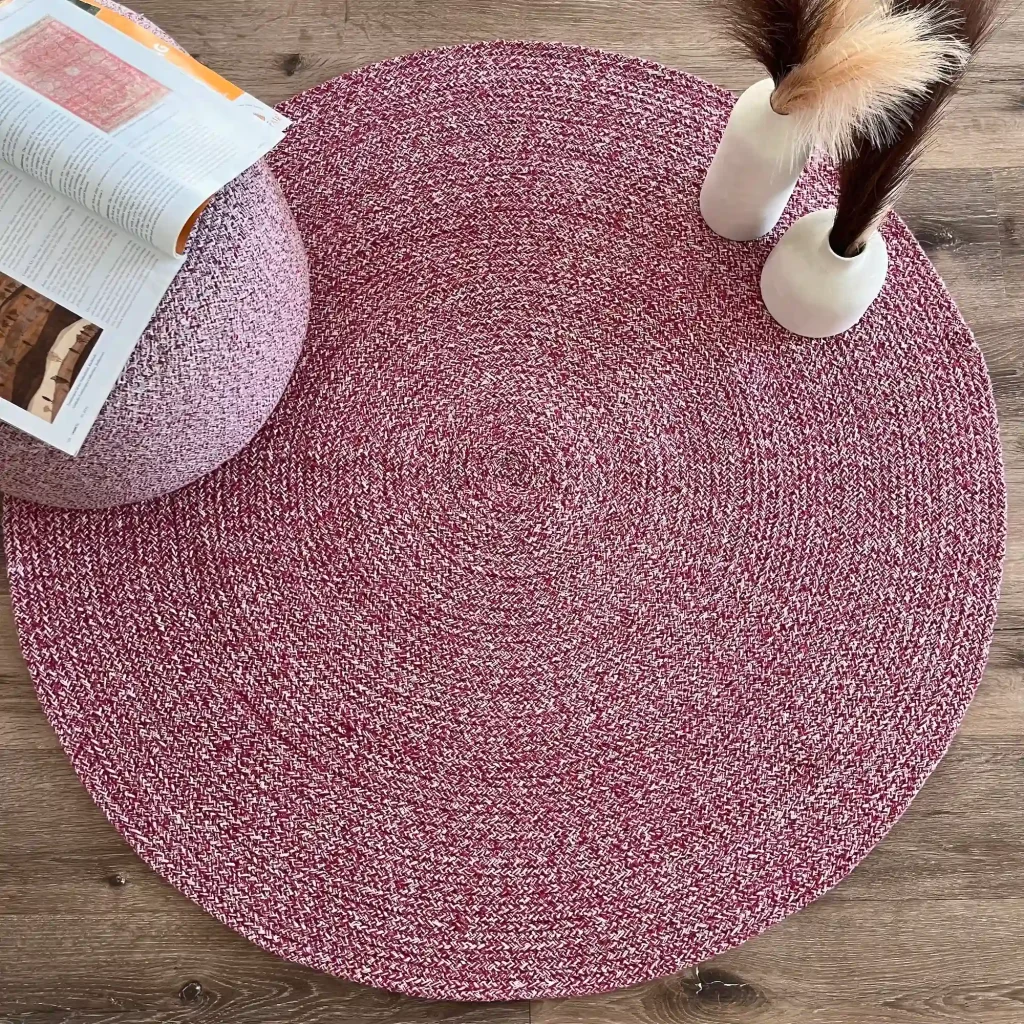 Coral, 100% Cotton, Unique and Artistic Cotton Hand Woven Round Rug, Pink