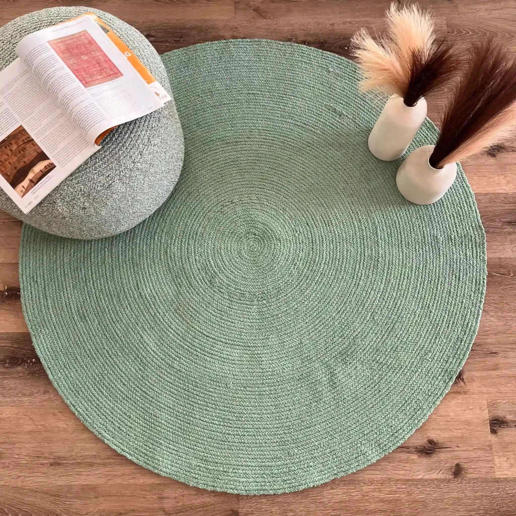 Daisy, 100% Cotton, Unique and Artistic Cotton Hand Woven Round Rug, Green