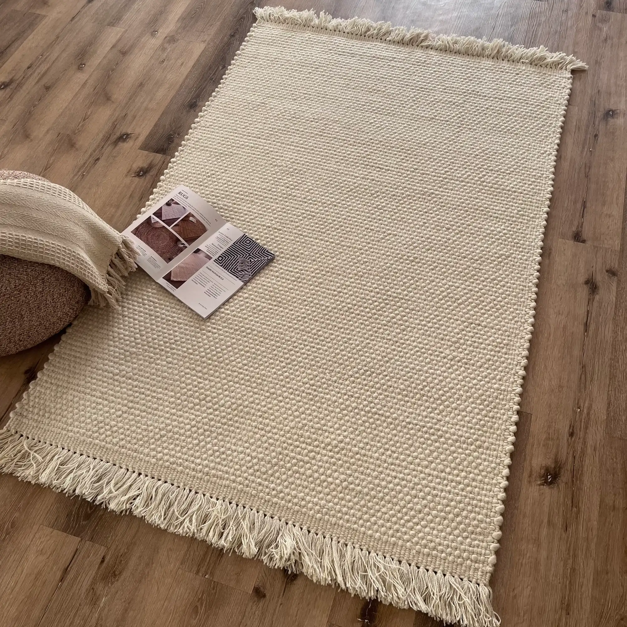 Alois, 100% New Zealand Wool, Hand Woven Woollen Area Rug, Cream