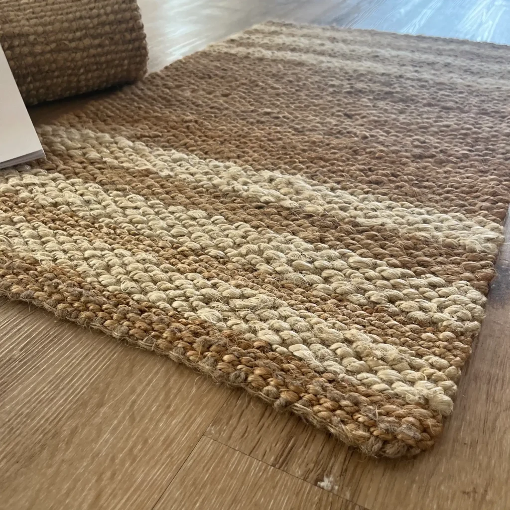 Jute Stripes, 100% Jute, Hand Woven Doormat, Natural White