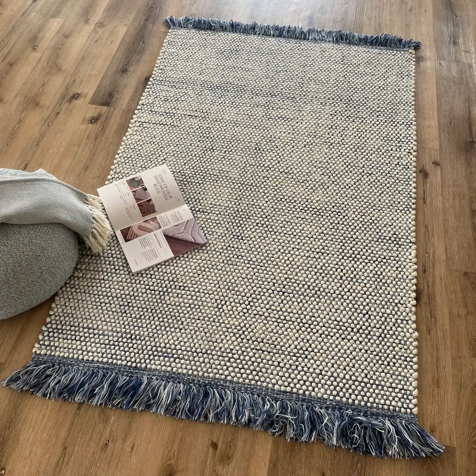 Alois, 100% New Zealand Wool, Hand Woven Woollen Area Rug, Blue