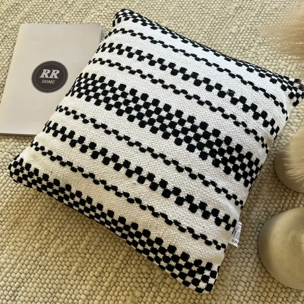 Louise, Pre-Filled Unique Hand Made Cotton Cushion, Cream Black