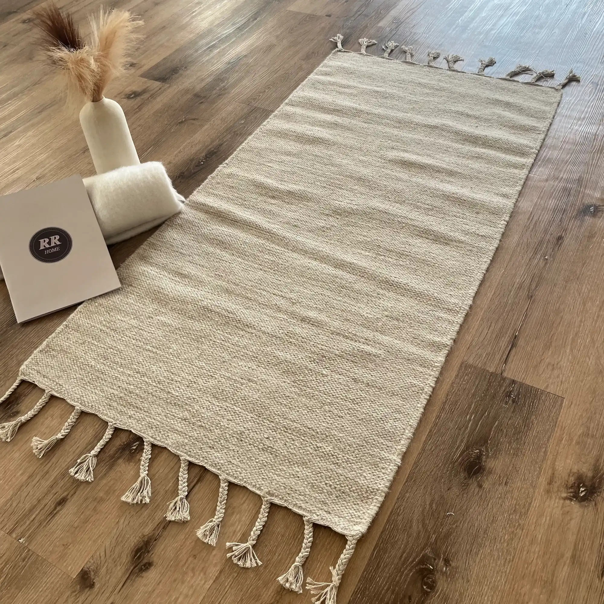 Brockwood, 100% Wool Weft, Reversible Artistic Hand Woven Woollen Area Rug, Cream Beige