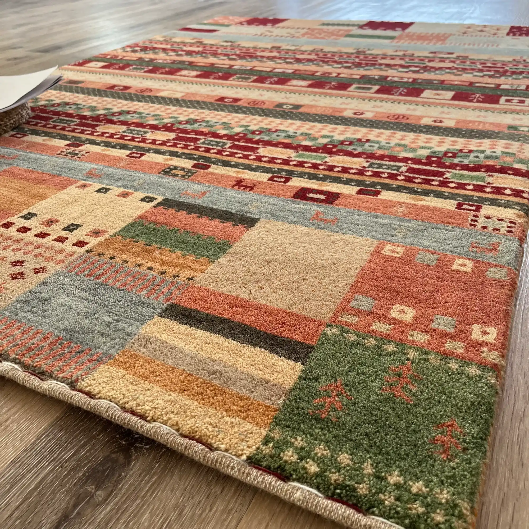 Gabbeh Loribaft, 100% Argentina Wool Pile, Wool Hand Knotted Area Rug, RRH130, Multi