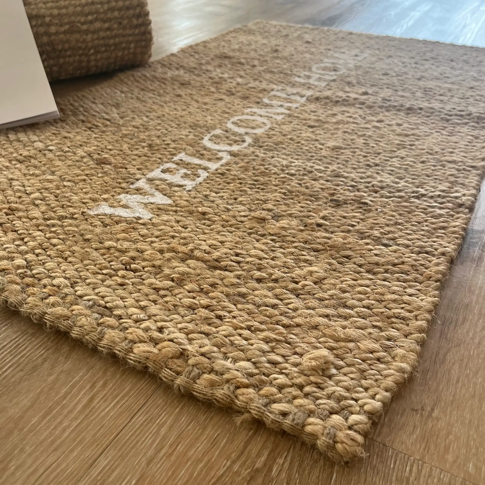 Jute Welcome, 100% Jute, Hand Woven Doormat, Natural Printed