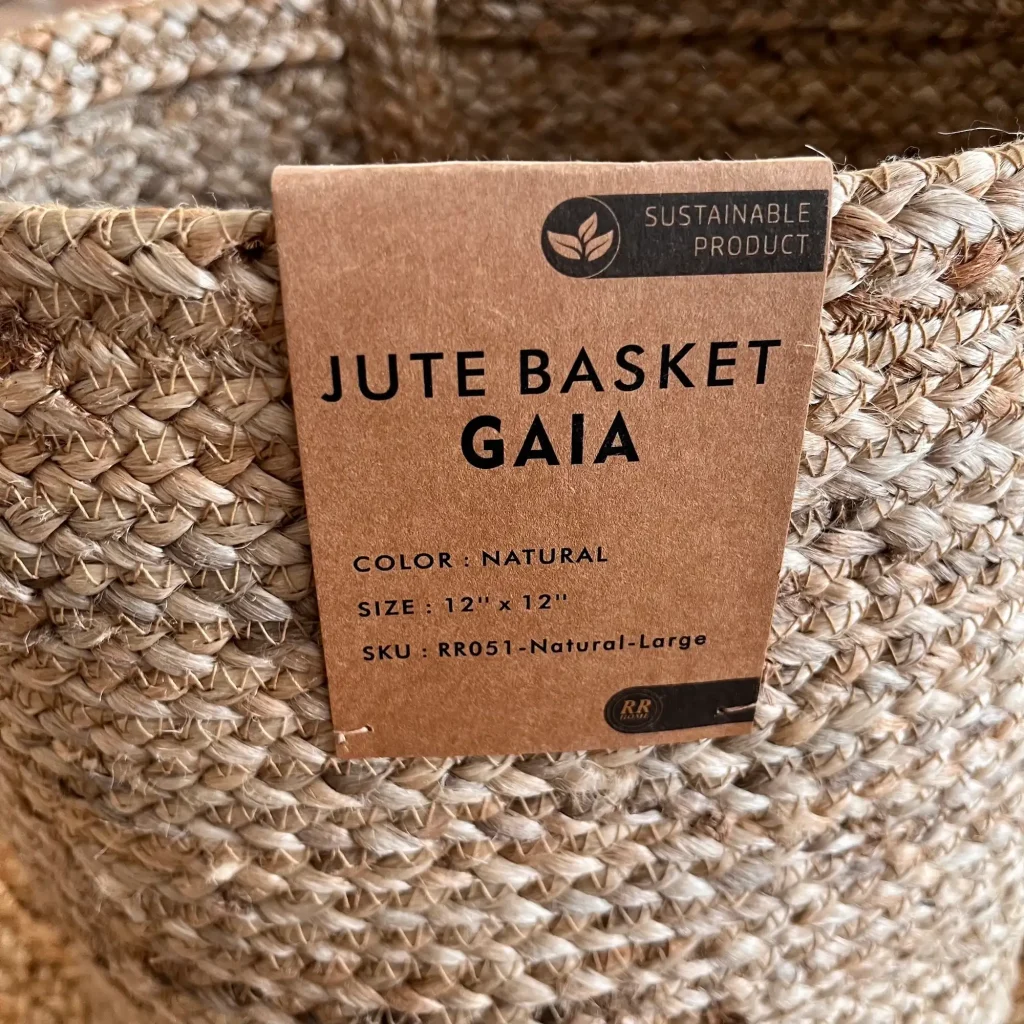 Gaia, 100% Jute, Luxurious Hand Made Jute Basket, Natural, Large