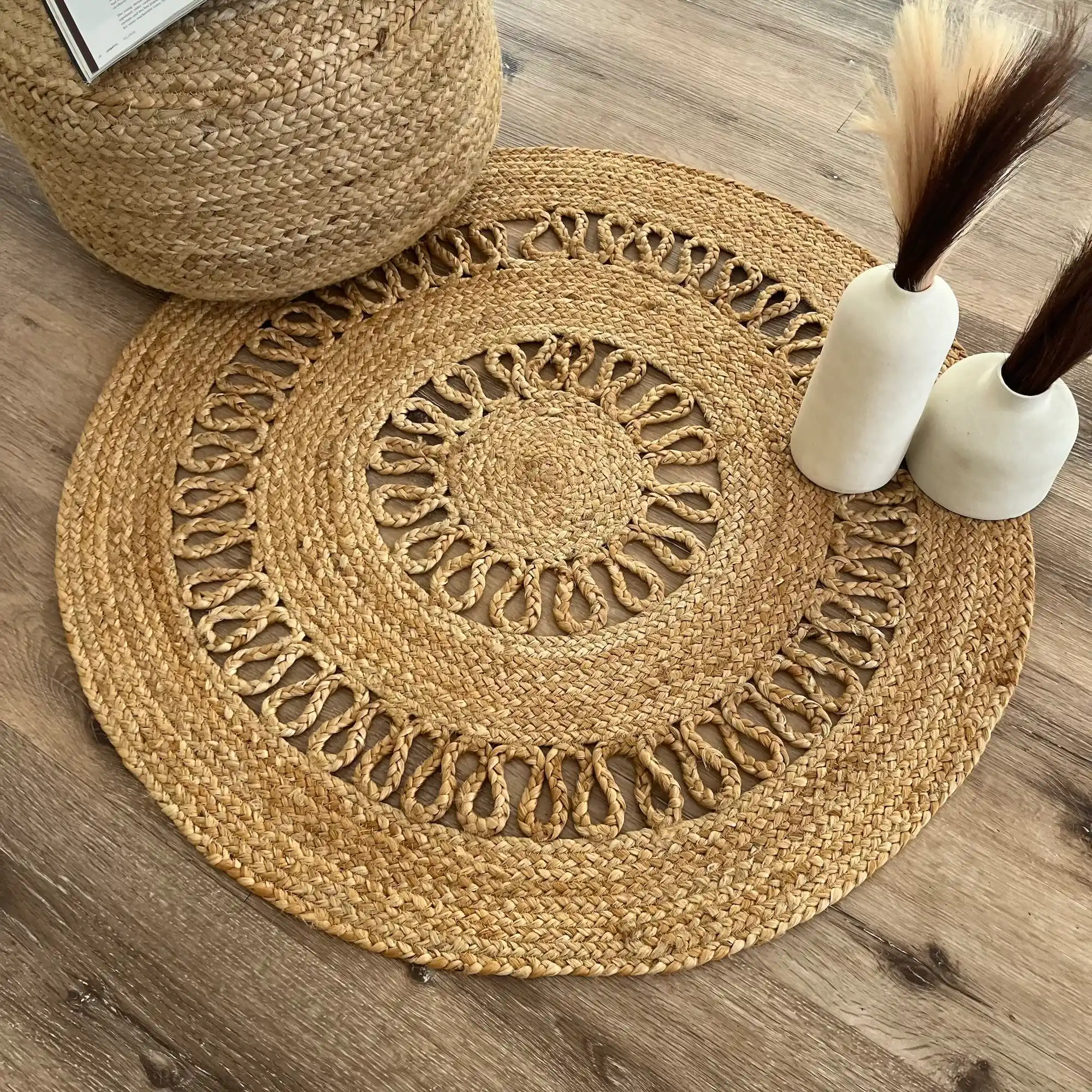 Agnes, 100% Jute, Artistic Hand Woven Round Rug, Natural