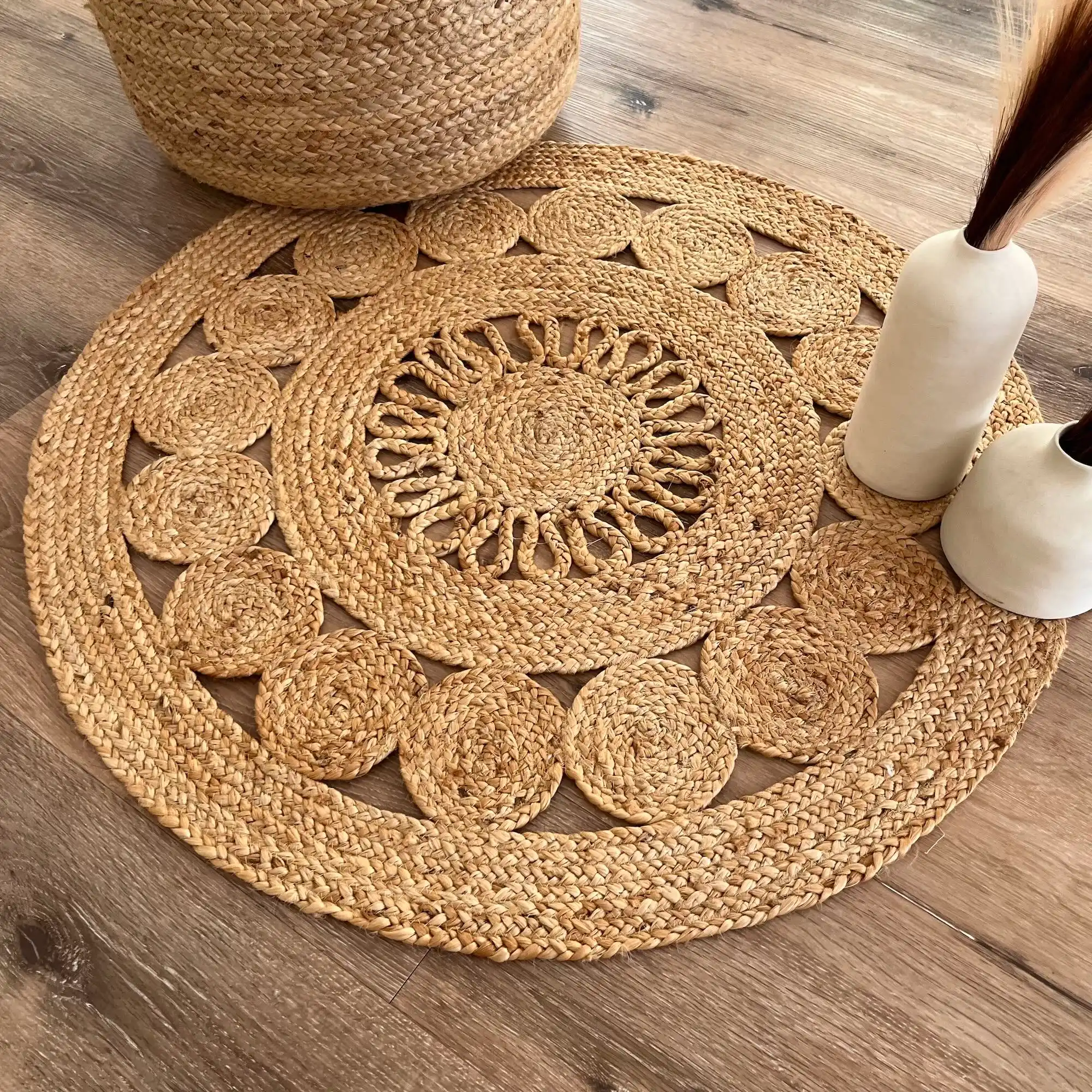 Demeter, 100% Jute, Artistic Hand Woven Round Rug, Natural