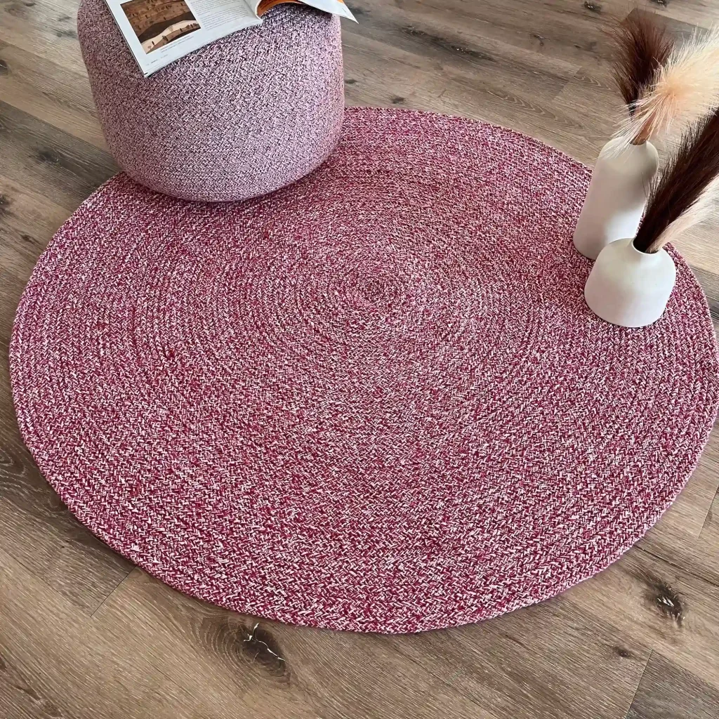 Coral, 100% Cotton, Unique and Artistic Cotton Hand Woven Round Rug, Pink