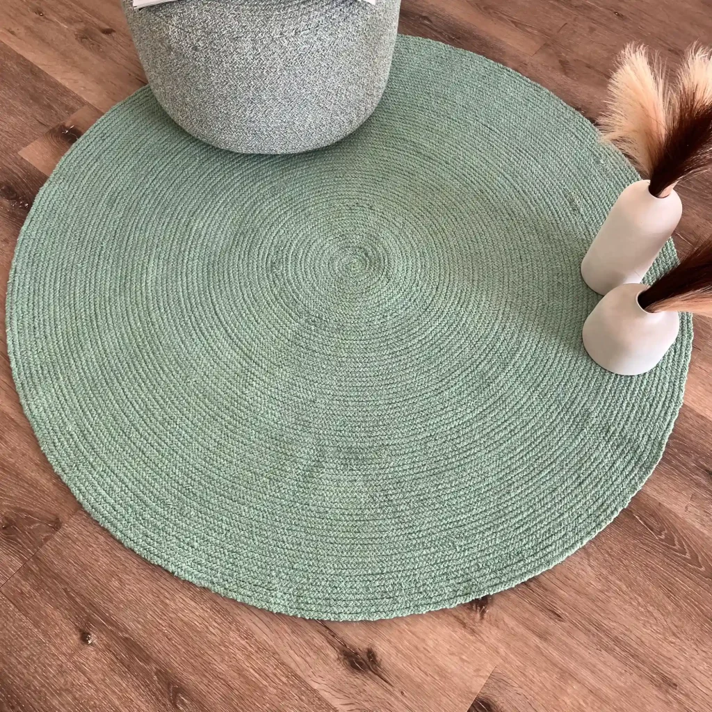 Daisy, 100% Cotton, Unique and Artistic Cotton Hand Woven Round Rug, Green