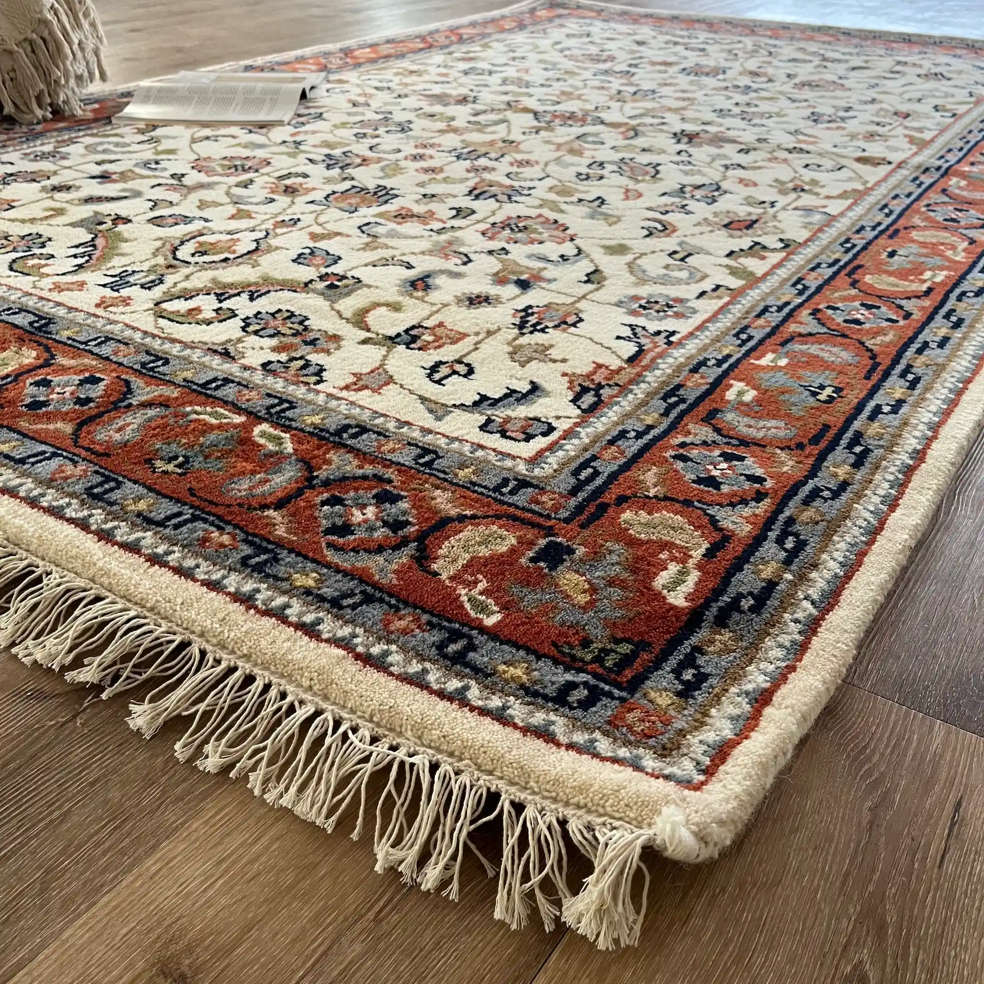 Persian Isfahan, 100% New Zealand Wool Pile, Wool Hand Knotted Area Rug, 170 cm x 240 cm, RRH108, Cream Rust